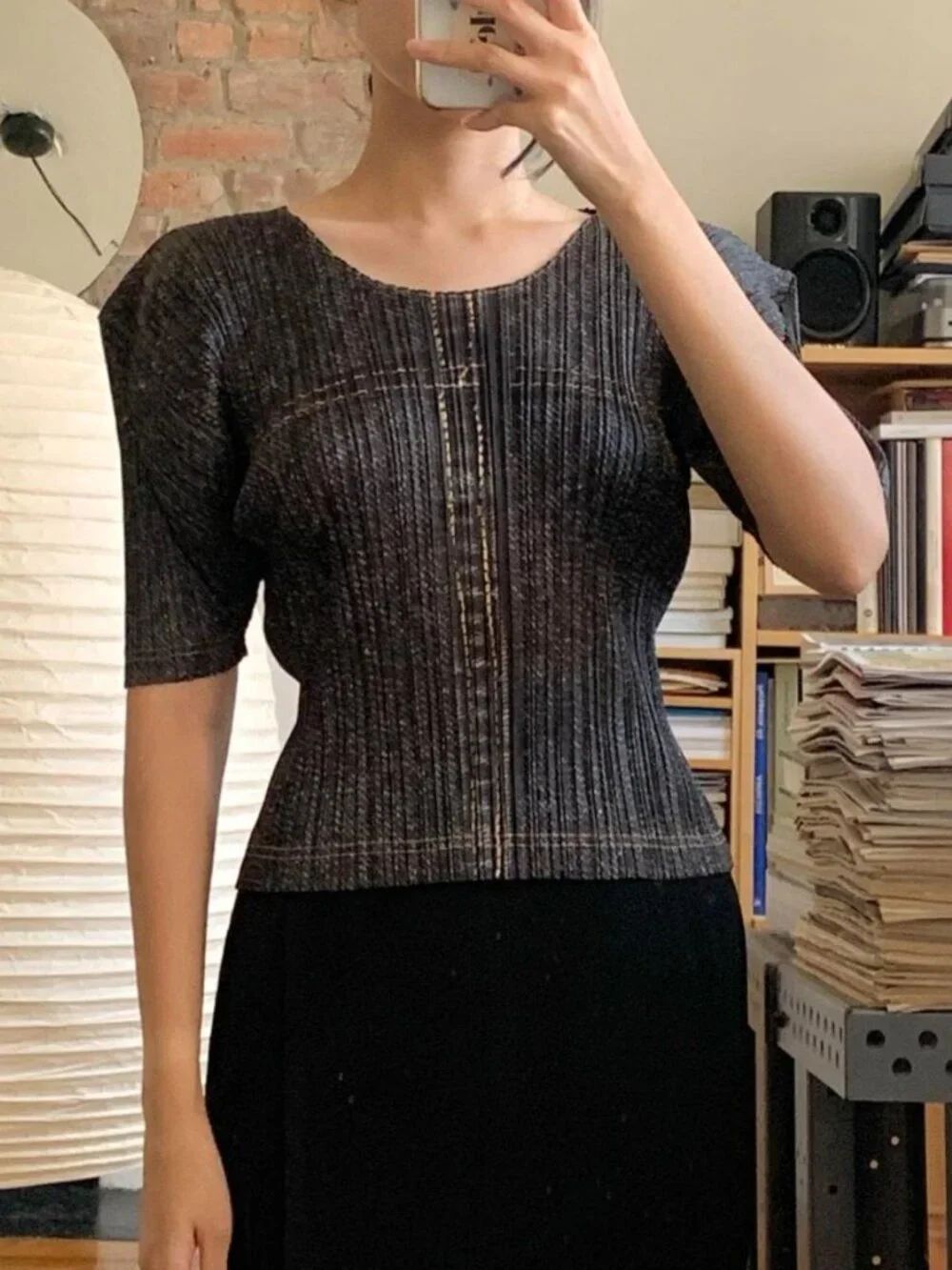 Issey Miyake Pleats Please Denim Top Dark Charcoal JP3